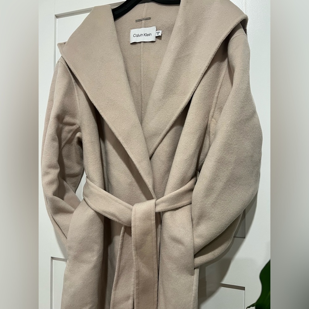 Calvin Klein 100% Wool Belted Wrap Coat - Picture 7 of 9